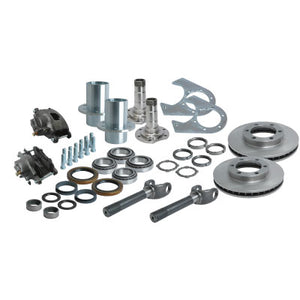 Solid Axle Gm Chevy Dodge Dana 60 6 Lug Front End Kit Hubs, Bearings, Races, Spindles, Seals, Shafts, Calipers, Brake Brackets, Rotors 