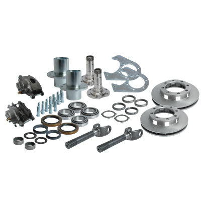 Solid Axle Gm Chevy Dodge Dana 60 8 Lug Front End Kit Hubs, Bearings, Races, Spindles, Seals, Shafts, Calipers, Brake Brackets, Rotors 